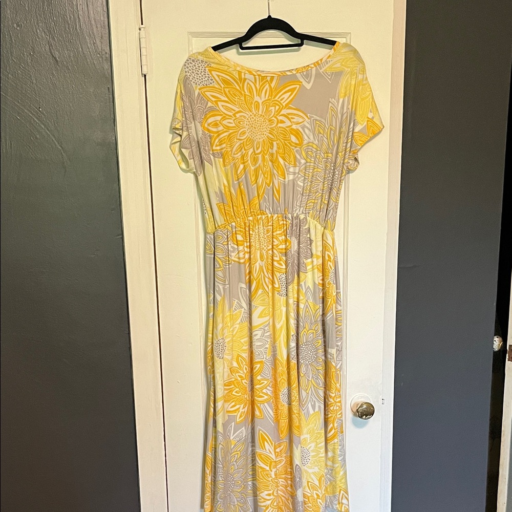 Floral Yellow and Gray Women's Dress